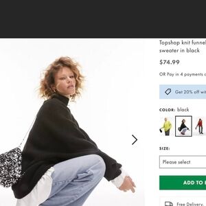 Topshop Black Knit Funnel Neck Sweater